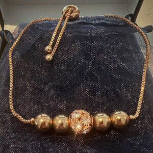 Gold Plated Beaded Bracelet with Rhinestone Charm